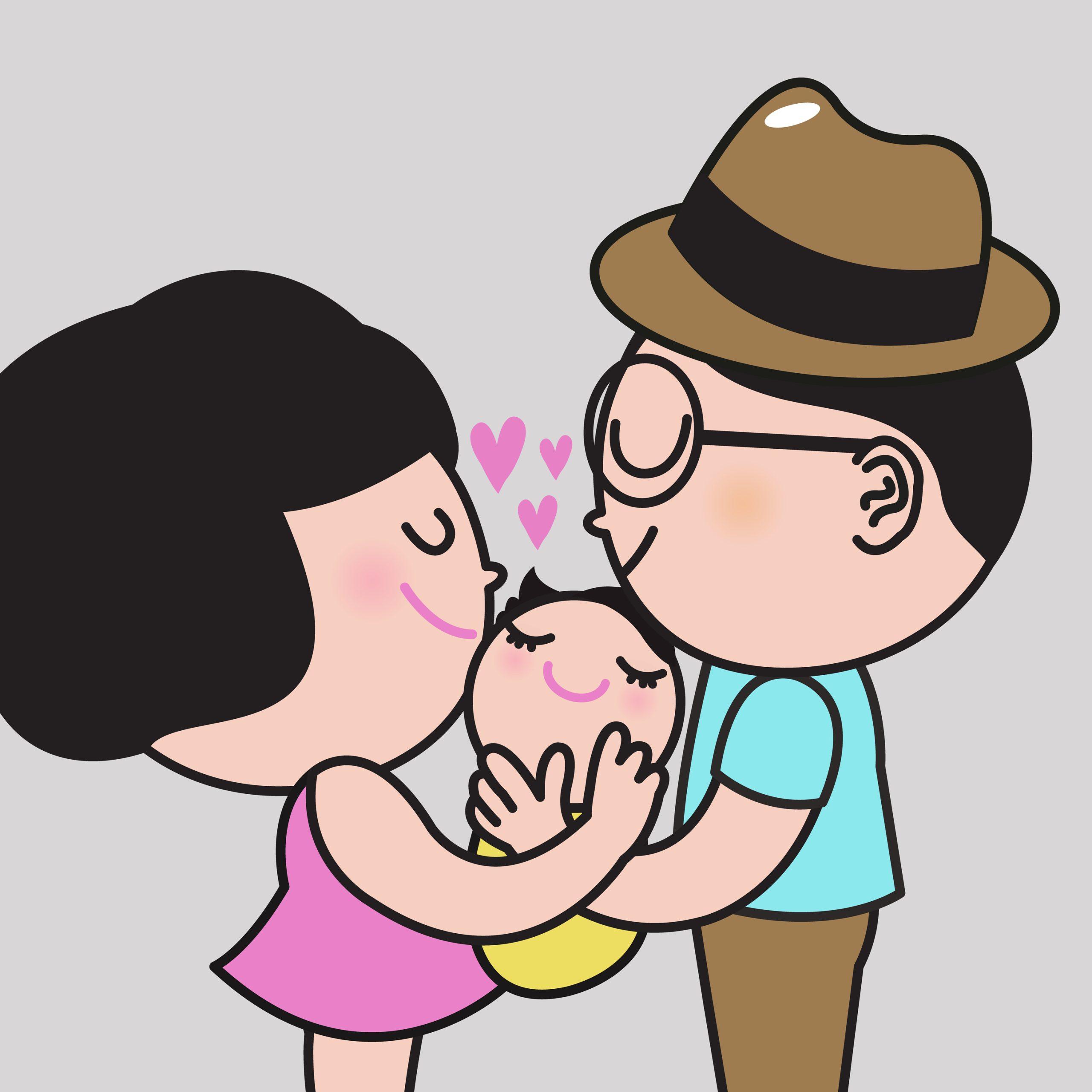 Father,And,Mother,Hugging,Their,Baby,With,Love,Concept,Card