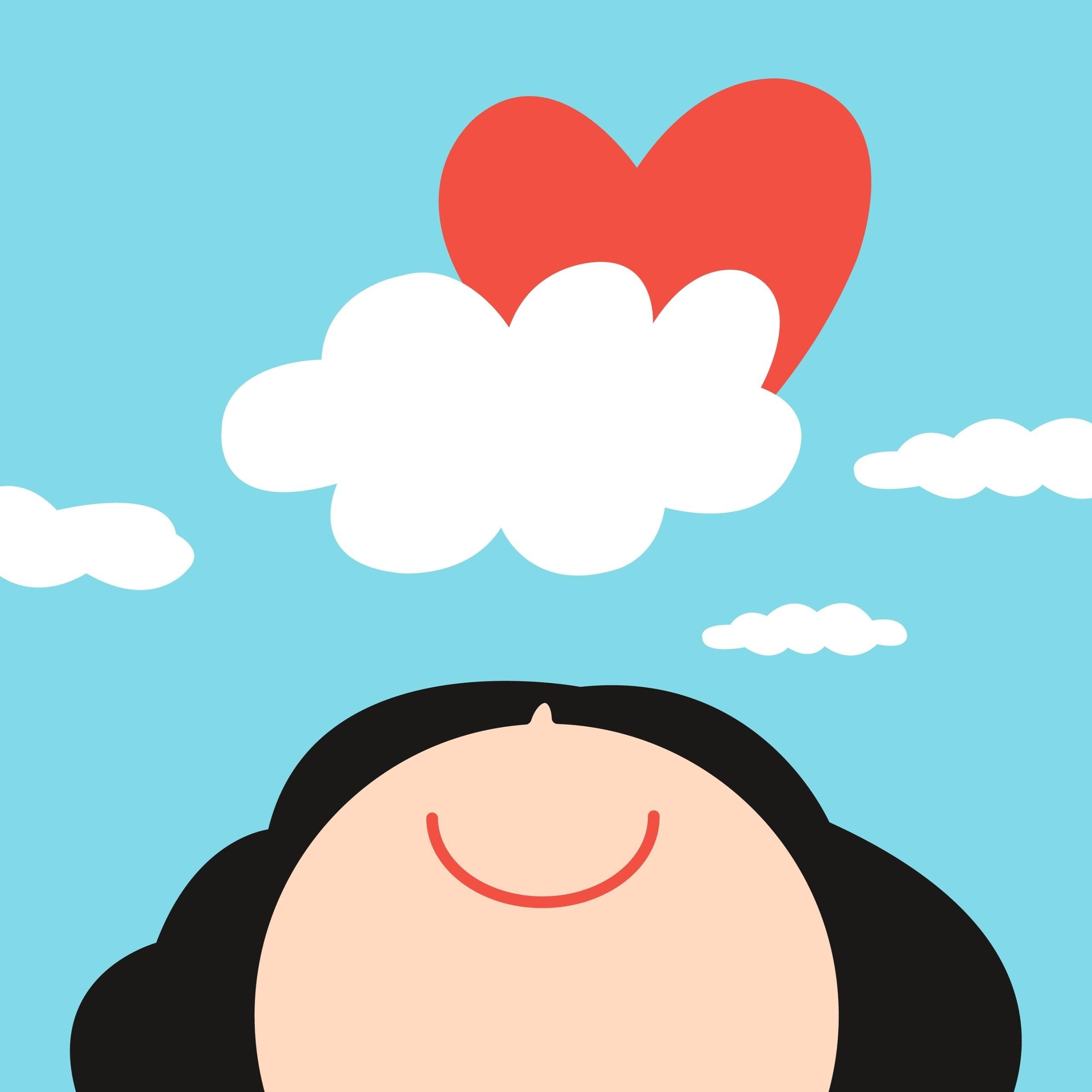 Hopeful,Girl,Looking,Up,To,Red,Heart,Shining,Behind,Cloud