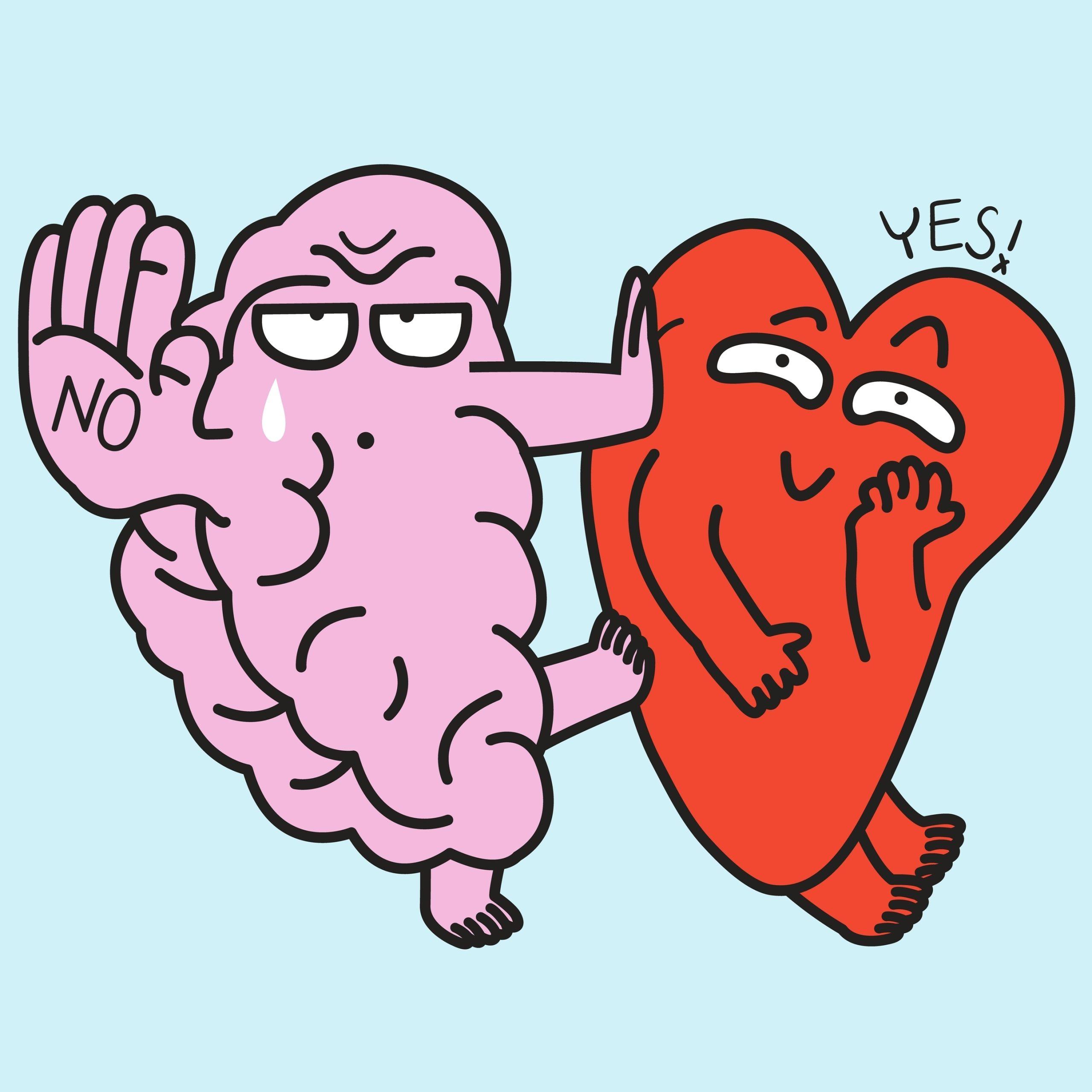 Worried,Brain,Showing,No,Hand,Sign,To,Cunning,Heart,Concept