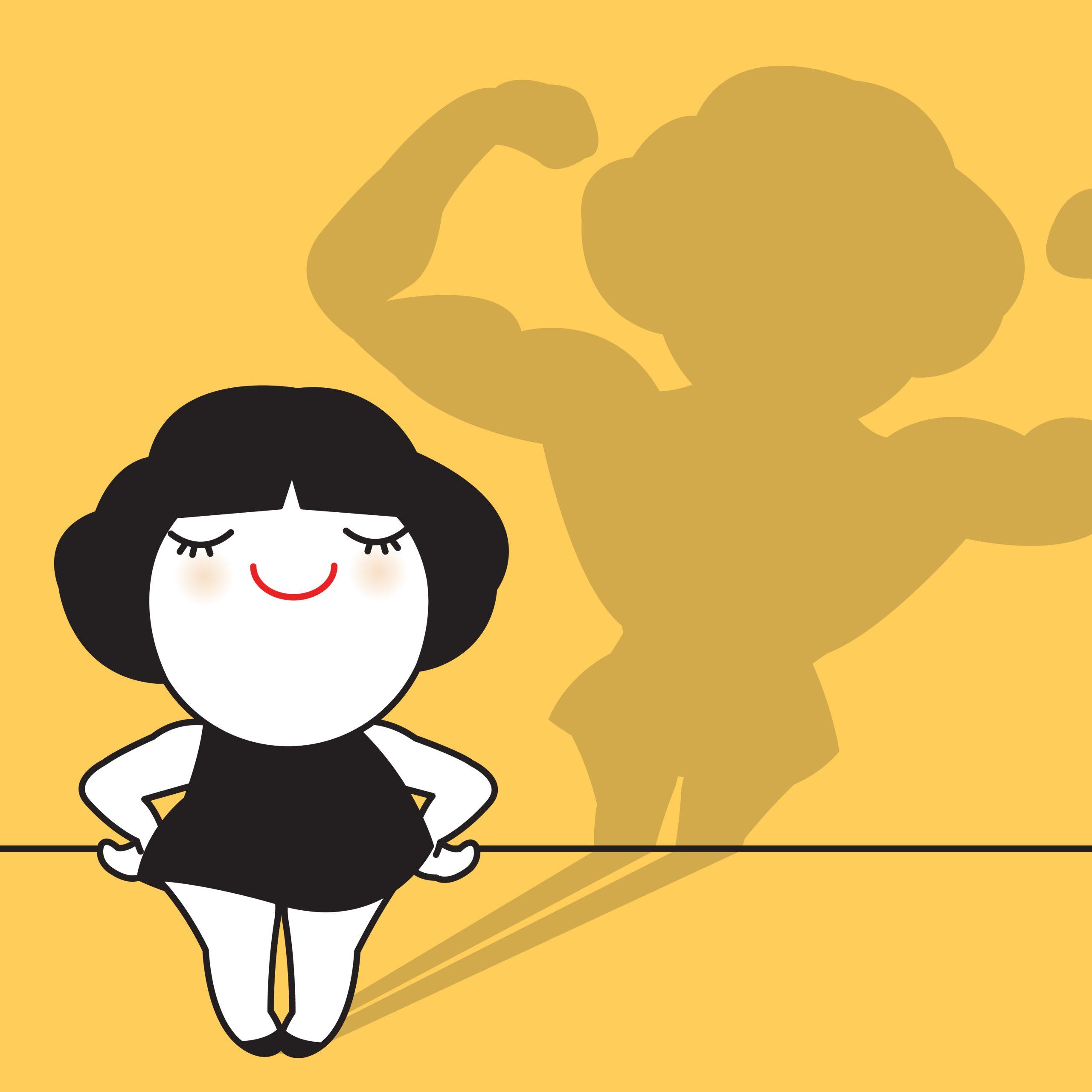 Strong,Business,Woman,With,Muscular,Shadow,Arms,Showing,Strength,Sign