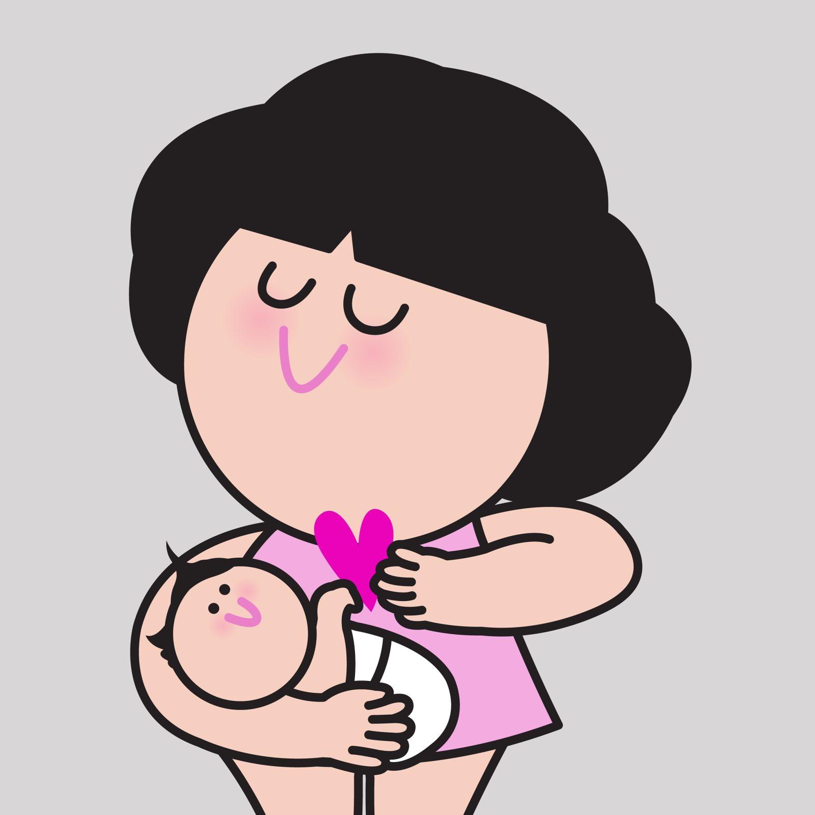 Happy,Young,Mother,Is,Giving,Pink,Heart,Icon,To,Newborn